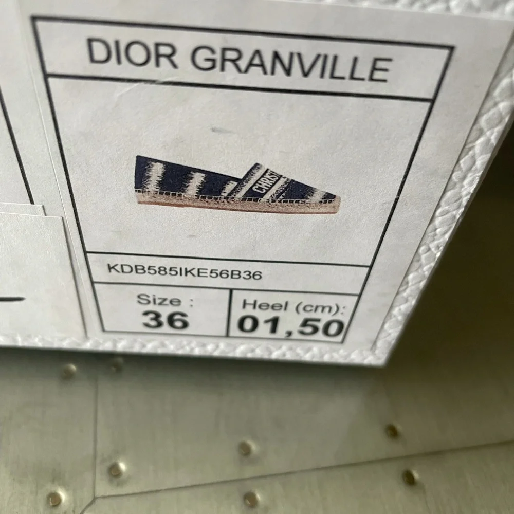 Christian Dior Granville denim blue white beige linen espadrilles flats sz 36